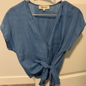 Madewell denim wrap top in faded indigo
